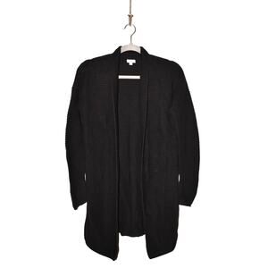 VINCE $298 Long Sleeve Ribbed Cotton Open Front Cardigan Black XS‎